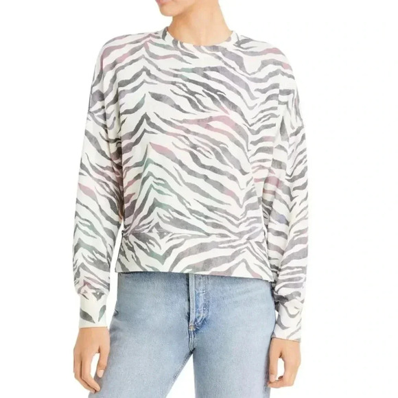 💎HP ✨ RAILS Marlo Animal Zebra Print Side Zippers Sweatshirt Size XS Ivory NWT - Picture 1 of 11